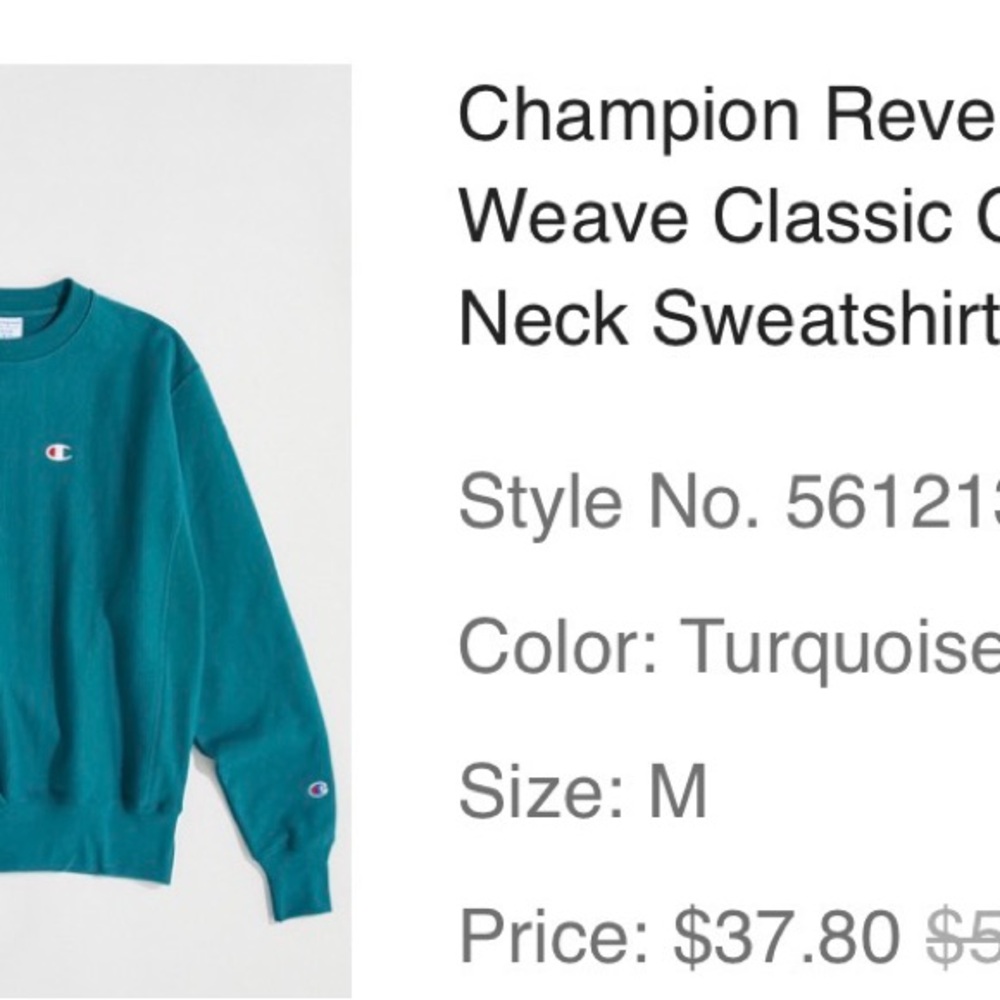 Champion Turquoise Reverse Weave Sweatshirt